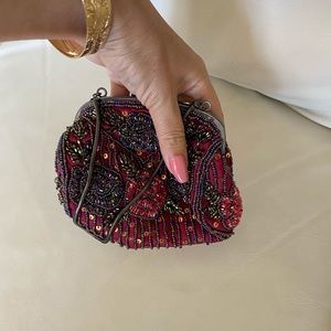 Burgundy tiny beaded sequin mini clutch